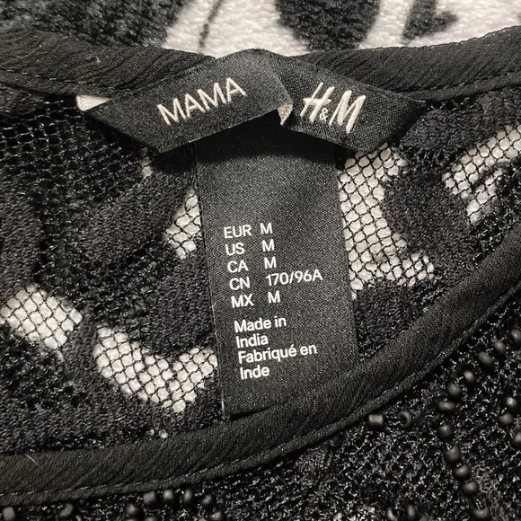 H&M MAMA Black scrolling leaves scoop neck mesh lace maternity top SMALL MEDIUM - Picture 2 of 12